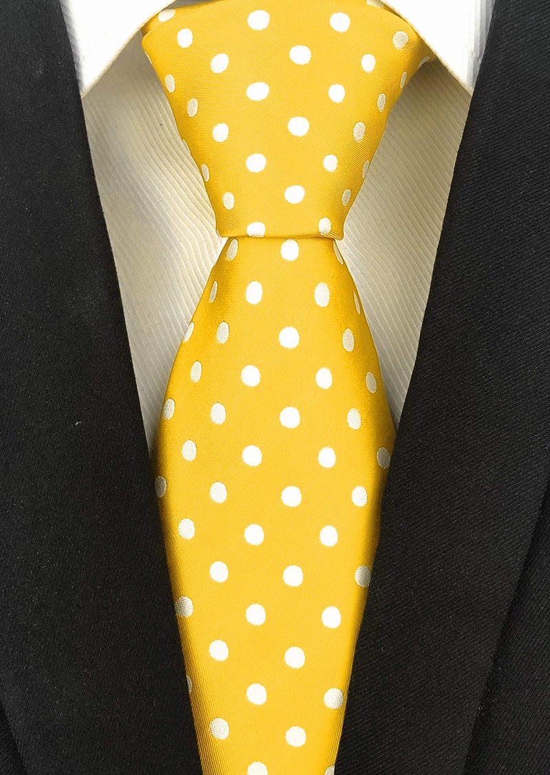 Secdtie Men Yellow White Dot Silk Wedding Self Tie Daily Dress Cravat Best Birthday Gift - Image 4